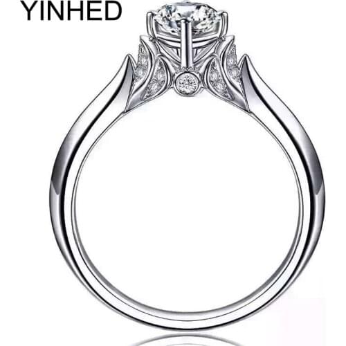 YINHED Brand Design Swan Ring Solid 925 Sterling Silver Engagement Wedding Rings for Women 1ct 6mm CZ Diamant Ring Jewelry ZR350