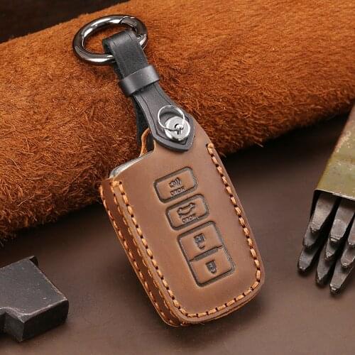 Leather 4 Buttons Car Remote Key Fob Cover Skin Holder For 2018 2017 Toyota Highlander Avalon Camry Corolla RAV4 Car Styling