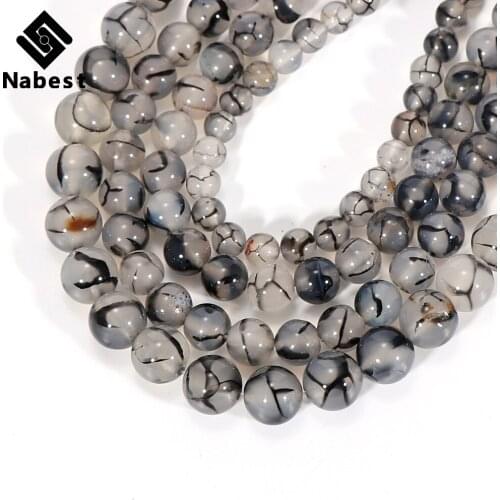 Wholesale Natural Stone Beads Black Dragon Veins Agates Round Loose Beads 15" 4/6/8/10mm Size For Jewelry Making DIY Bracelet
