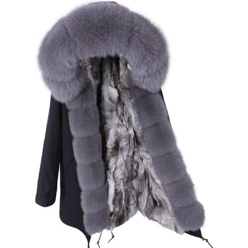 2021 Winter Real Fox Fur Jackets Women Long Parkas Hooded Real Rabbit Fur Liner Womens Jacket Detachable Waterproof