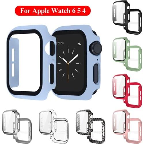 1PC Fashion Full Cover Matte PC Case with Tempered Glass Screen Protector for Apple Watch Series 6 5 4 iWatch 40mm 44mm