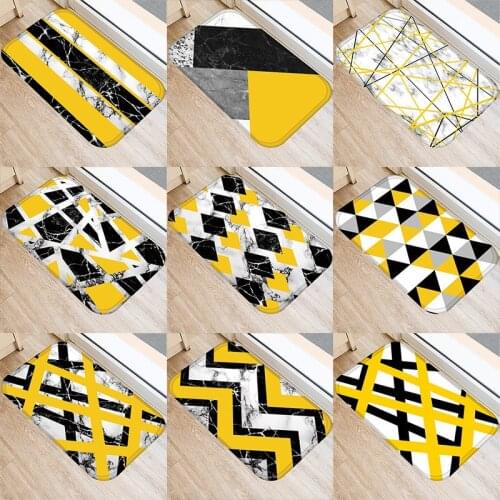 Yellow Geometric Marble Kitchen Entrance Door Mat Coral Velvet Carpet Rubber Colorful Indoor Floor Mats Non-Anti-Slip Rug 48244