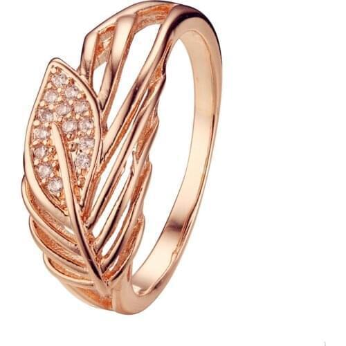 New 585 Gold Color Women Rings Natural Stone Leaf Shape Wedding Lady Jewelry Trendy Vintage Rose Gold Color Women Ring