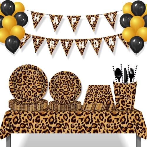 Baby Shower Leopard Animals Dinner Plates Jungle Party Decorations Disposable Napkins Cups Tableware Kids Birthday Party Favors