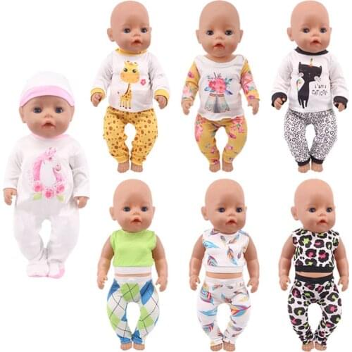 Doll Clothes Unicorn Kitten Giraffe Leopard Pajamas For 18 Inch American&43 Cm Baby New Born Doll Generation Birthday Girl`s Toy