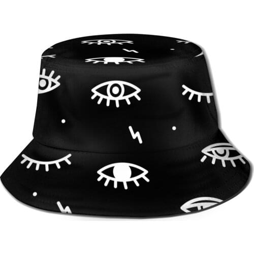 CINESSD New Fashion Bucket Hats Fisherman Caps For Women Men Gorras Summer Psychedelic Eyes Black And White Print