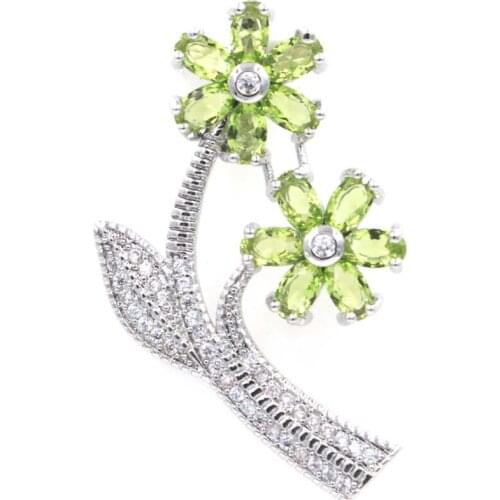 38x24mm SheCrown Romantic Created Green Peridot CZ Gift For Womans Present Silver Pendant