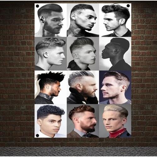 The Classic Pompadour Haircut with Beard Posters Wall Sticker, Tapestry Flag Banner Hair Salon Barber Shop Home Decoration D4