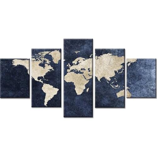 5 Piece Posters and Prints Canvas Painting Wall Art Abstract World Map Picture For Living Room Framework Artwork Home Decor