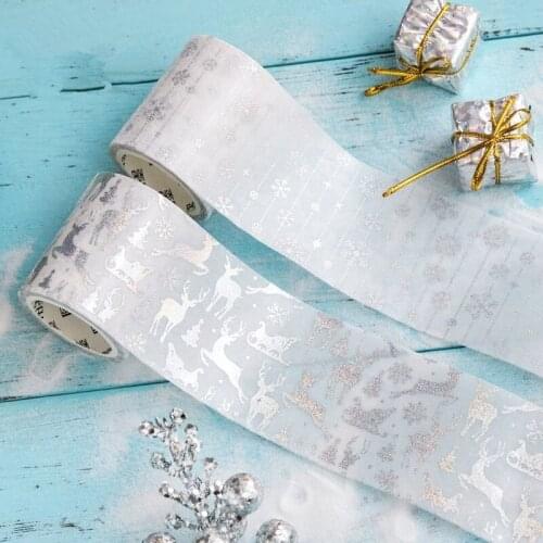Silver Round Label Tape Christmas Deer Gilding Decoration Stickers Adhesive Tape DIY Album Planner Stationary Art Supplies