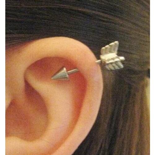 2pcs Punk Arrow Shape 16g 316L Stainless Steel Barbell Stud Earrings Cartilage Helix Ear Piercing