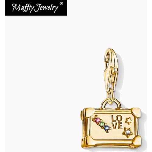 Charm Pendant Vintage Suitcase 925 Sterling Silver in Golden Color Fit Bracelets & Necklace 2021 New Fine Jewelry Gift For Women