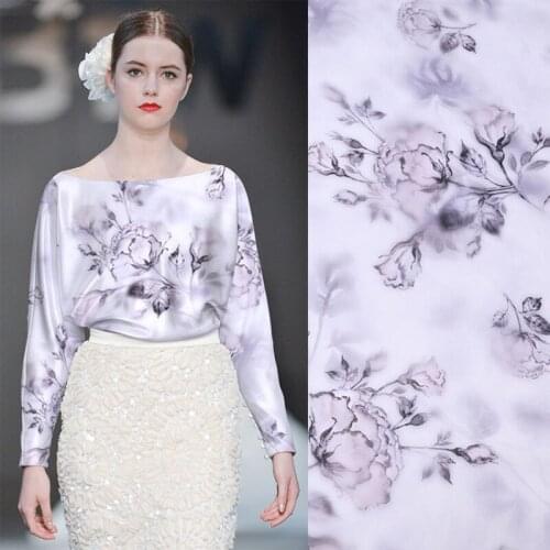 Silk Stretch Satin Fabric Mulberry Printing Garment Spandex Smooth Clean Shirt Dress Fabrics by Meter Sewing Material Cloth