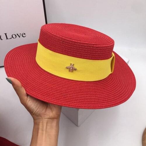 Sunhats Summer wind of England socialite straw hat sanya needlework candy color hat bee flat shading prevent bask