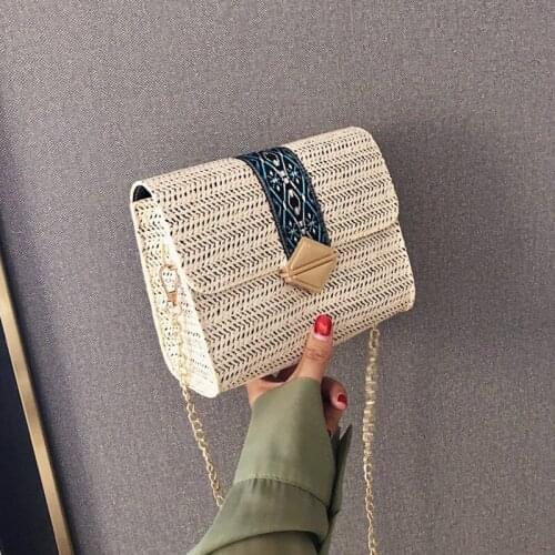 Small Square Straw Crossbody Bags For Women Summer Handmade Rattan Woven Messenger Bag Lady Beach Chain Shoulder Bags Bohemian