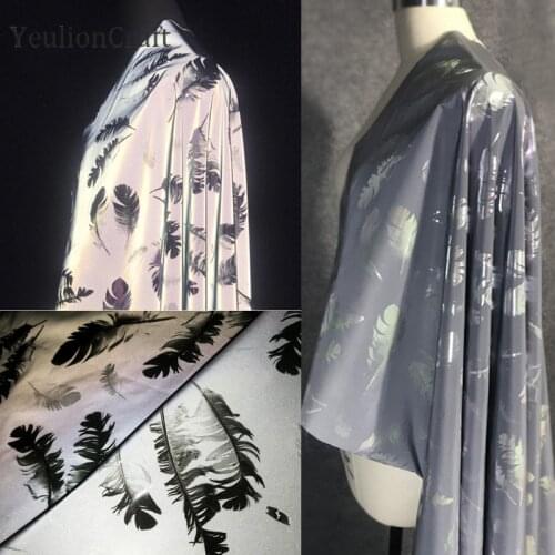 Chzimade 50x140cm Hot Stamping Reflective Fabric For Jacket Windbreaker Luminous Feather Printed Fabric