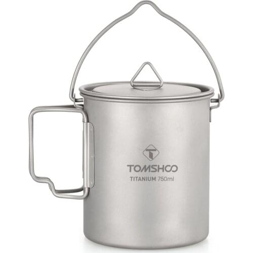TOMSHOO 750ml Ultralight Titanium Cup Cookware Outdoor Portable Water Cup Mug Tableware Cooking Pot Titanium Pot Camping Picnic