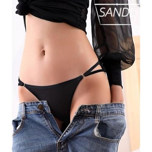 SANDL Womens Underpants Cotton Sexy Panties Mid-Waist Briefs Steel Ring Connection Design Underwear Solid Color Lingerie 2020