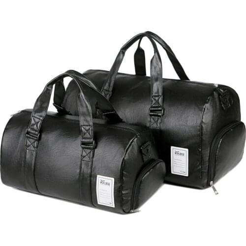 Big Capacity Leather Travel Bag Waterproof Fitness Duffle Bag with Shoes Pocket Sports Weekend Luggage Bag Women Men Handbag