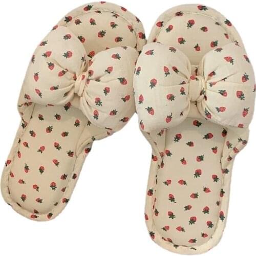 001yzxcmhdj ins Japanese fashion four seasons linen fabric slippers indoor home girl summer cute girl heart bow slippers