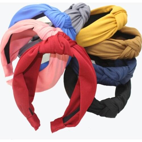 Wholesale Korean Solid Spandex Fabric Headband Women Center knotted Hairband Fashion Hair Accessories