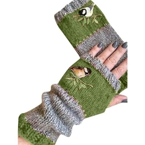 1 Pair Mittens Useful Multi-Functional Durable Women Knitted Handmade Embroidery Gloves for Hiking