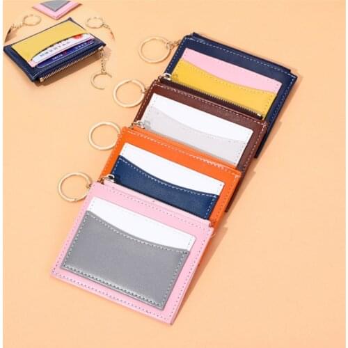 1 Pc Pu Leather Coin Purse Portable Business Name Id Credit Card Holder Fashion Coin Purse Keyring Wallet Money Pouch Keychain
