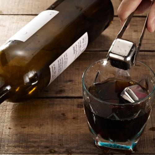 2boxes/lot whiskey stones stone islande chiller wine cooler steel ice cube Wine Cooling Chilling Cube with Plastic Storage