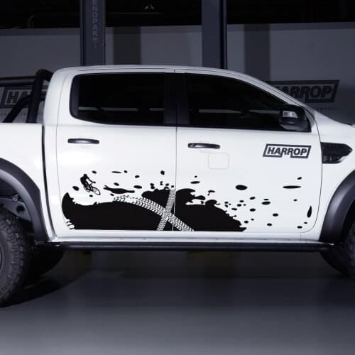 2Pcs free shipping side door bicycle off road adventure dirty mud car stickers for dmax ranger F150 NAVARA