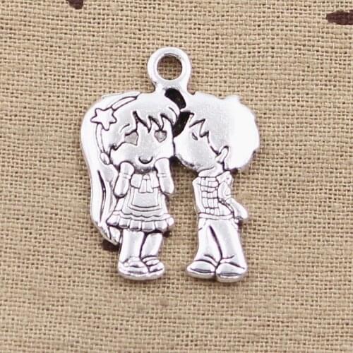 3pcs Charms Lover Sweethearts Kissing 31x23mm Antique Bronze Silver Color Pendants Making DIY Handmade Tibetan Finding Jewelry