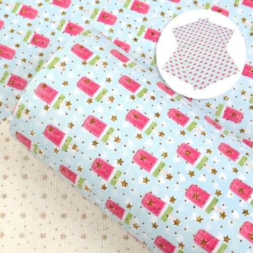David accessories 20*33cm Glitter Star Ice Cream Faux Synthetic Leather Fabric, DIY Hairbow Bag Shoes Material,1Yc6515