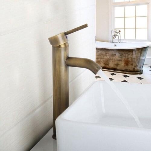 Antique Brass Retro Style Single Hole Basin Faucet Deck Mounted Single Handle Hot And Cold Water Tap ZD523