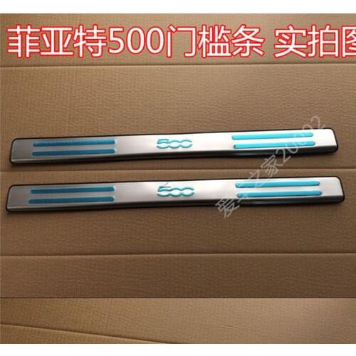 Car Accessories for 2010-2018 fiat 500 Door Sill Scuff Plate Stainless Steel Door Sills Pedal Car Styling Sticker 2PCS