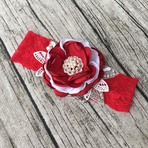 Free Shipping Christmas Red White Flower Girl Headband Kids Hair Accessories Photo Prop