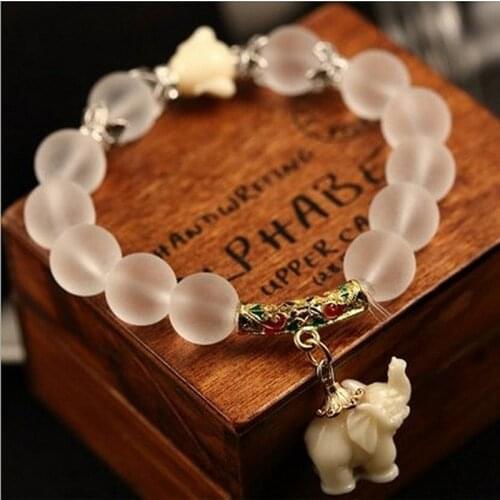 Natural matte crystal elephant bracelets for women fashion high quality cute elephant pendent bracelet wholesale Drop Shipping