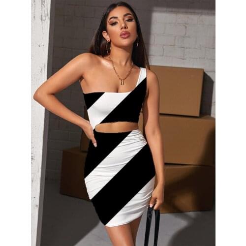 Giyu Brand Black And White Dress Women Stripe Pleating Abstract Halter Sleeveless Harajuku 3d Print Womens Clothing Plus Size