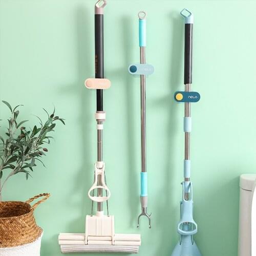 Mop Holder Bathroom Accessories Wall Mounted Mop Broom Holder For Home Wall Hooks Household Adhesive Storage Hook For Bathroom