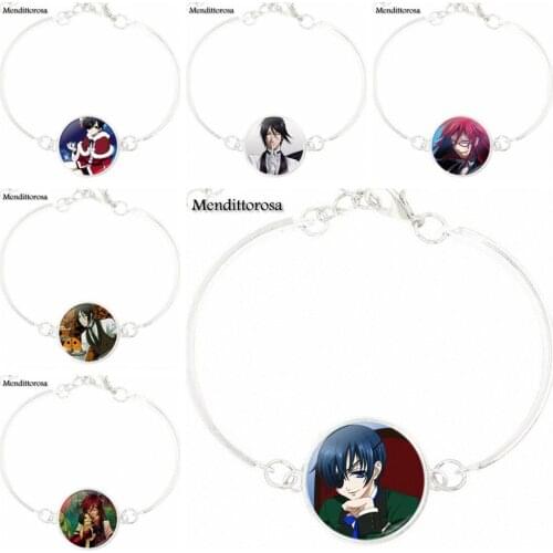 For Wedding Kuroshitsuji Ciel Phantomhive Sebastian Grell Madame Steam Punk Jewelry With Glass Cabochon Bracelet Bangle