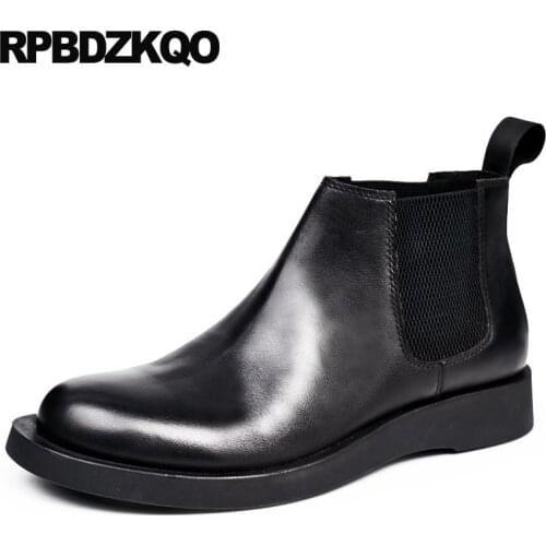 Formal Genuine Leather Full Grain Fall Mens Winter Boots Warm Black Booties Ankle Wedge Chelsea Shoes Outdoor Party Fur Dress