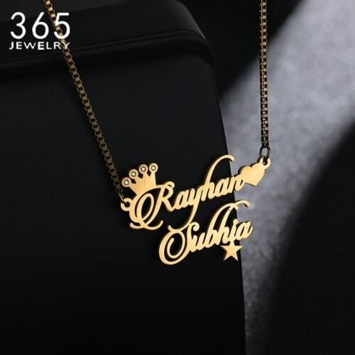 Personalized Two Names Customized Stainless Steel Necklace Crown Diamond Heart Star Charming Pendant Lover Gift Date Jewelry