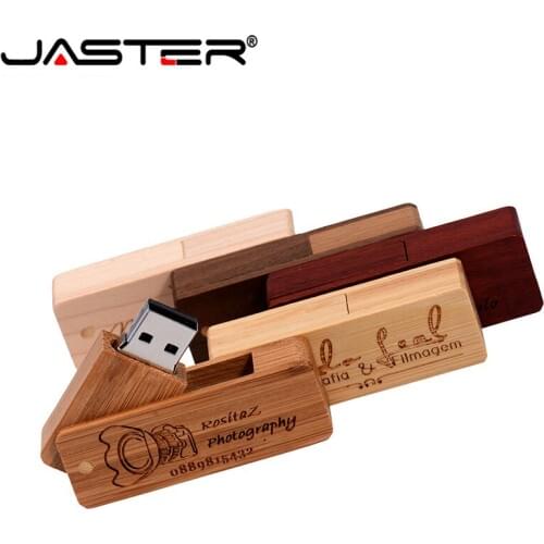 JASTER Customer LOGO Natural Wood bamboo USB Flash Drive wooden pendrive 4GB 8GB 16GB 32GB Small swival Pen Drive keychain