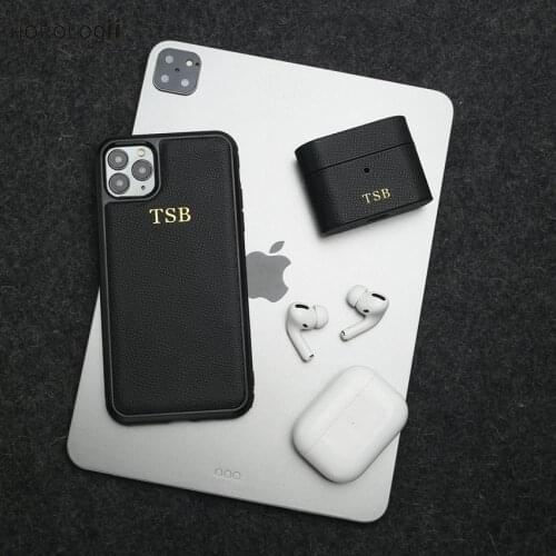 Horologii Leather Initial Phone Case for Iphone X XS 11 12 PRO Case with Case for AirPods Gift Set Luxury Dropship