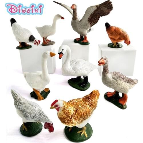 ZOO Simulation Swan Chicken Hens Duck Goose Geese Farm animal models figurines toys plastic Gift For Kids home decoration Decor