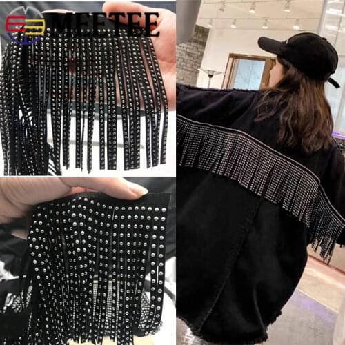 1Meter Meetee 14cm Suede Tassel Fringe Lace Trim Sequin Resin Diamond Decoration DIY Sewing Jeans Coat Handmade Craft Material