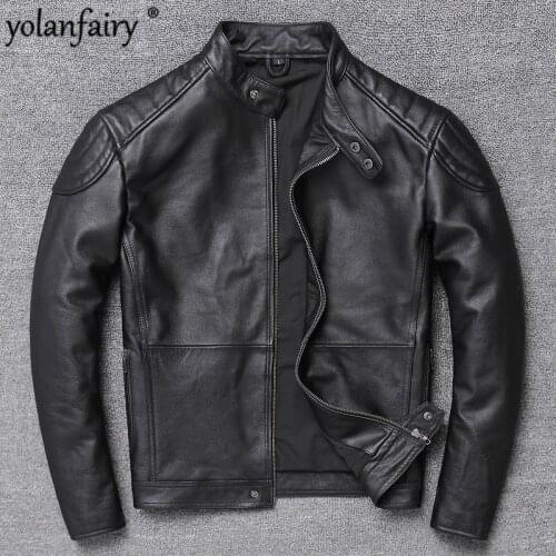 Leather Jacket Men Cow Leather Coat Spring and Autumn Smart Casual Moto & Biker Short Slim No Coat for Men Plus Sized X-1976