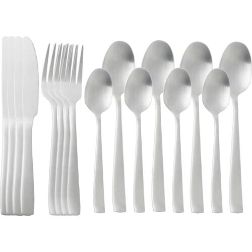 16pcs Matte Silver Dinnerware Set Stainless Steel Tableware Set Knife Spoon Fork Kitchen Flatware Set Cutlery Dishwasher safe