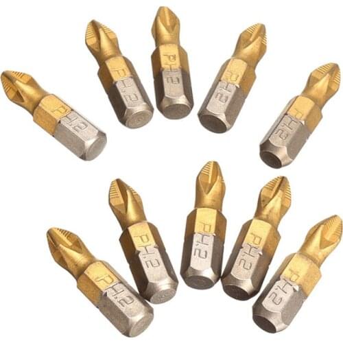 10pcs/set Anti Slip PH2 Screwdriver Bit 25mm Length 1/4" Shank Titanium Coated Drill Bits For Electric Drill 300Set
