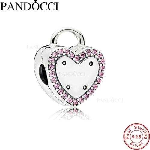 Real 925 Sterling Silver Bead Lock Your Promise 2018 Valentines Day Clip Charm Fit Original Pandora Bracelet DIY Jewelry