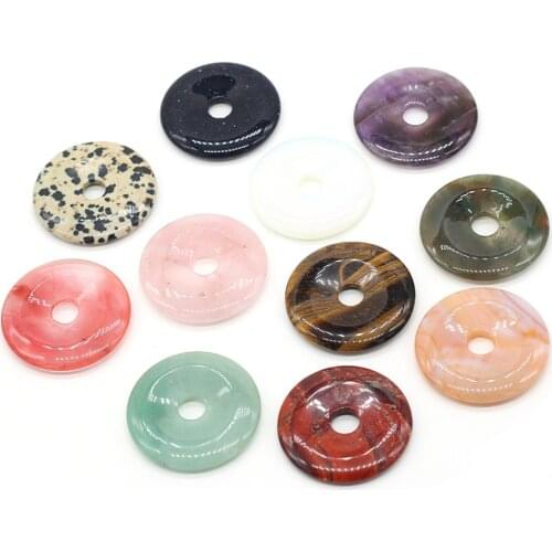 Natural Rose Quartzs Tiger Eye Stone Bead Big Hole Round Loose Beads for Making Women Jewelry Necklace Gift Size 40x40x6mm