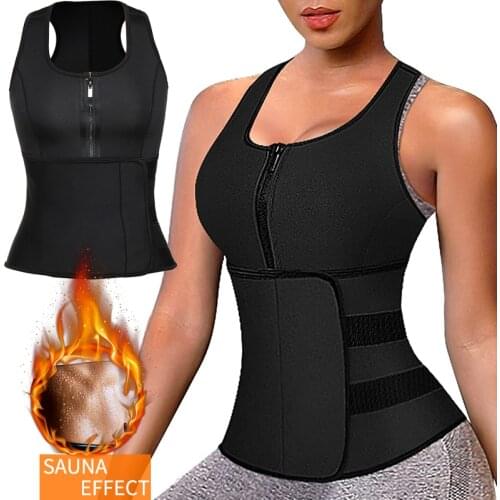 Neoprene Sauna Suit for Women Sweat Vest Waist Trainer Corset Zipper Tank Top Vest with Adjustable Belts Slimming Shapewear